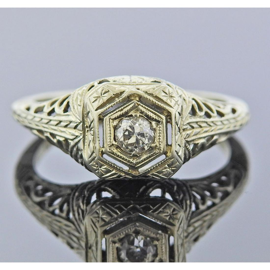 Art Deco Filigree 18k Gold Diamond Engagement Ring (1 of 3)