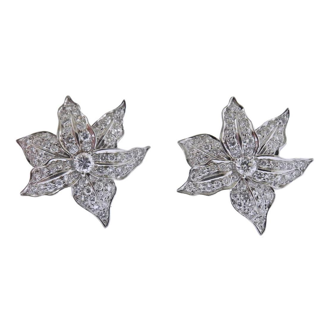 Mid Century 18k Gold Diamond Flower Earrings (1 of 3)