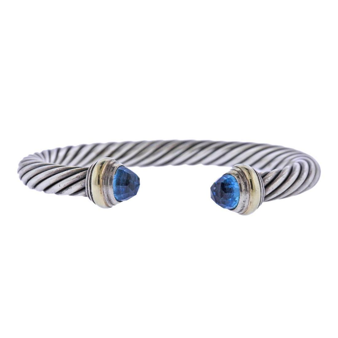 David Yurman 14k Gold Silver Topaz Cable Bracelet (1 of 3)