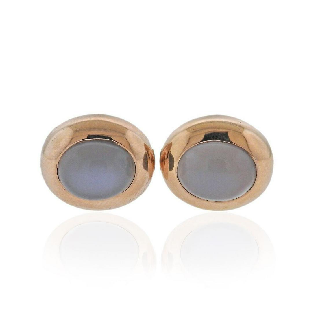 Bucherer 18K Gold Grey Moonstone Cufflinks: Metal : 18k Rose Gold Designer : Bucherer Gemstone : Grey moonstone Measurements : Cufflink top is 15mm x 13mm Marked: : CB 750 Weight: 15 grams