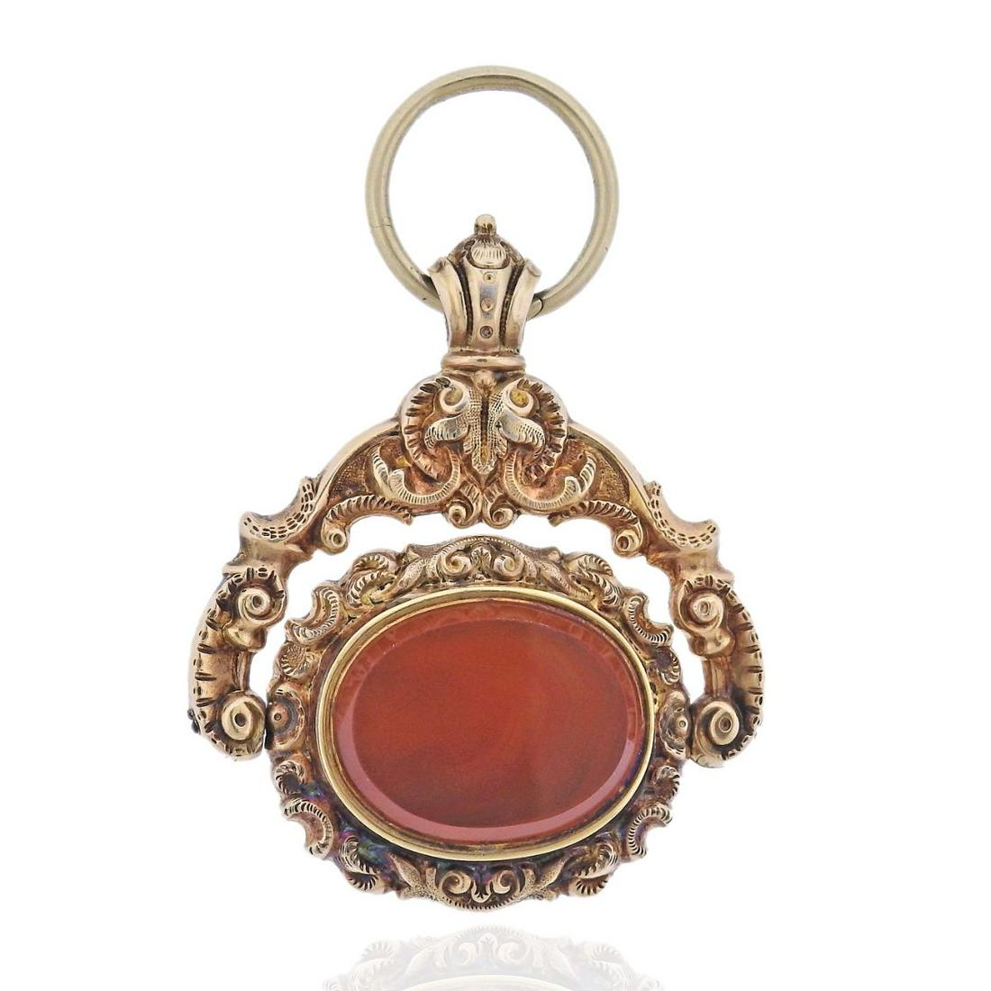 Antique 14k Gold Agate Fob Locket Pendant (1 of 3)