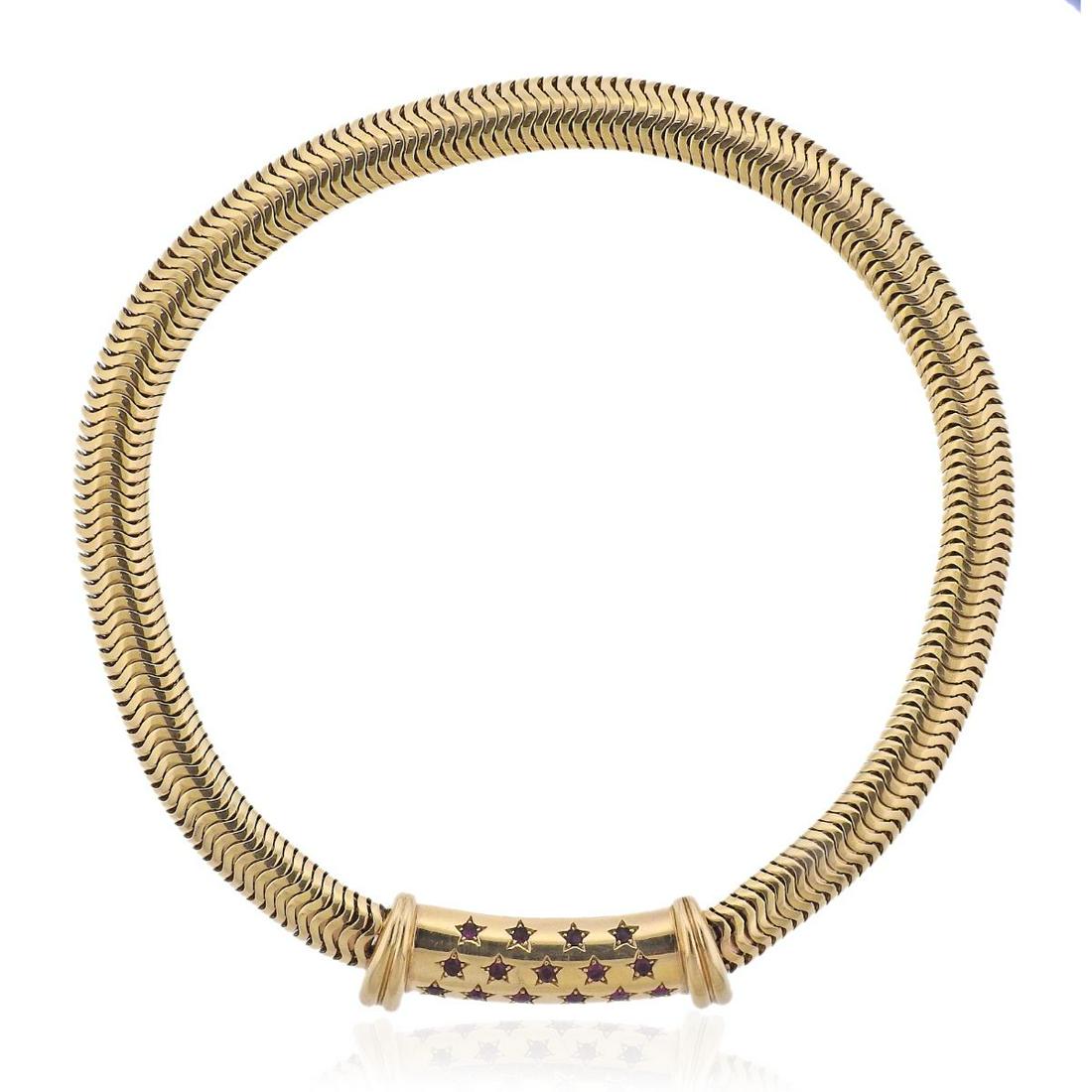 1940s Retro 14k Gold Ruby Snake Necklace (1 of 3)