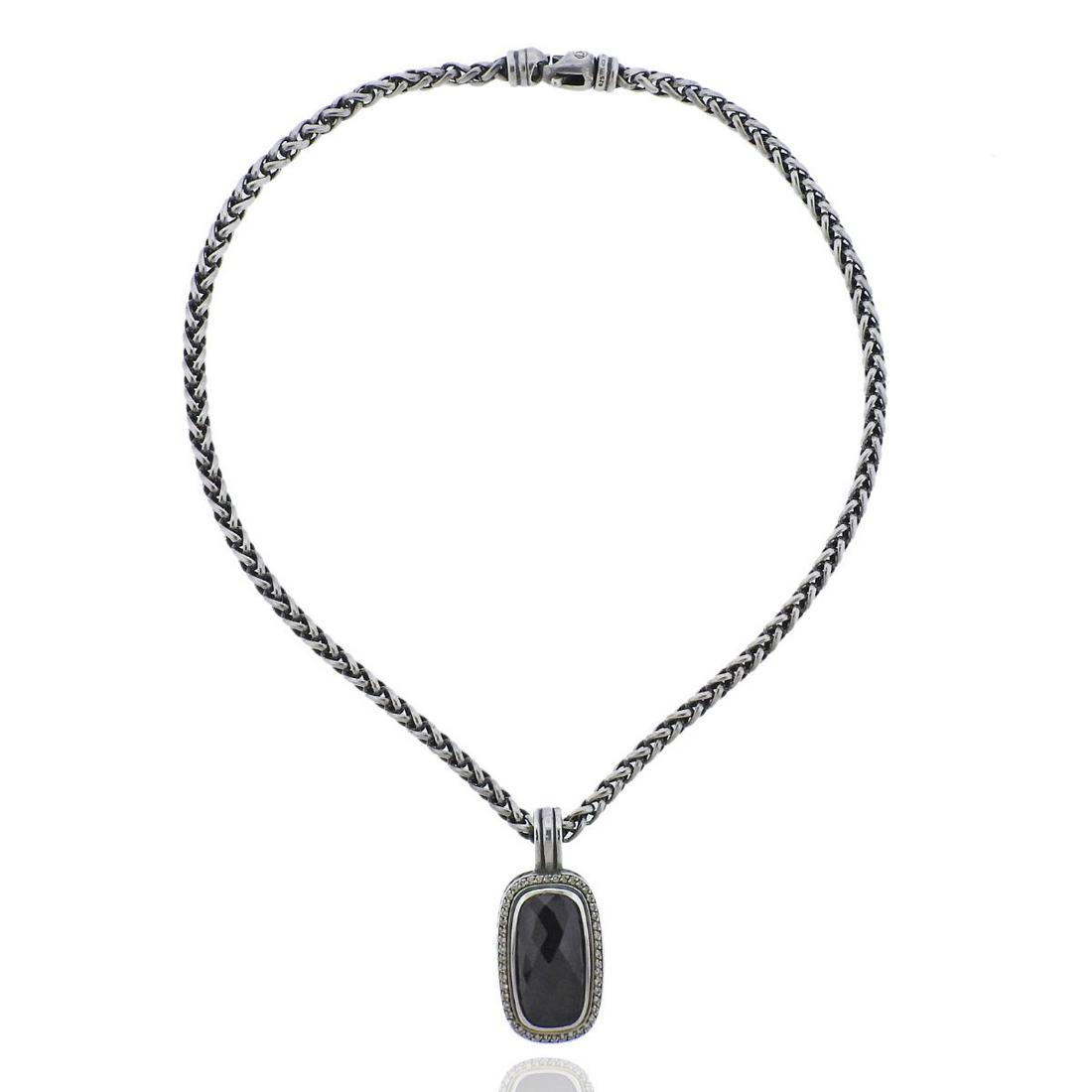 David Yurman Silver Diamond Onyx Pendant Necklace (1 of 4)