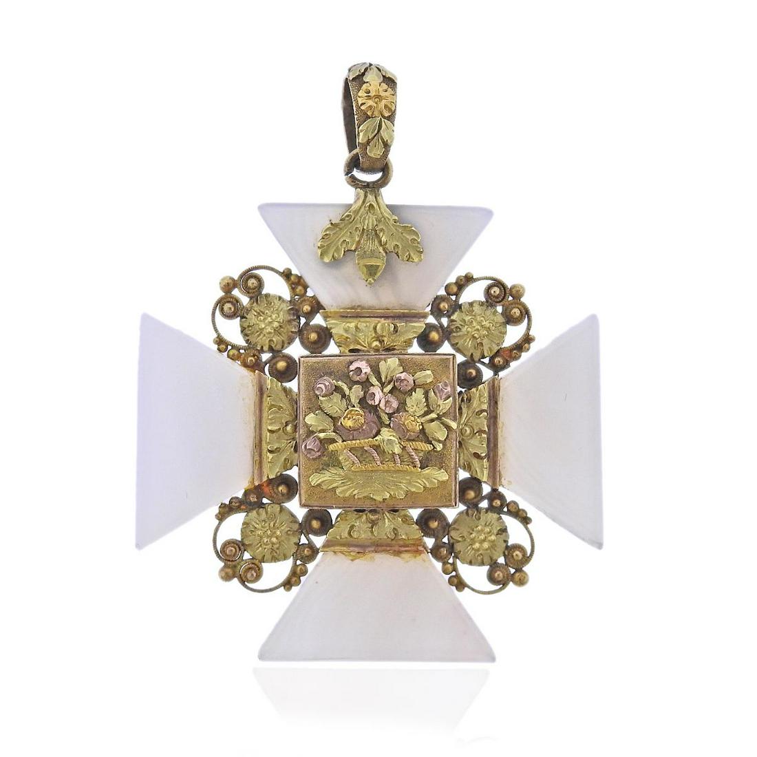 Antique 14k Gold Agate Pendant Locket (1 of 3)