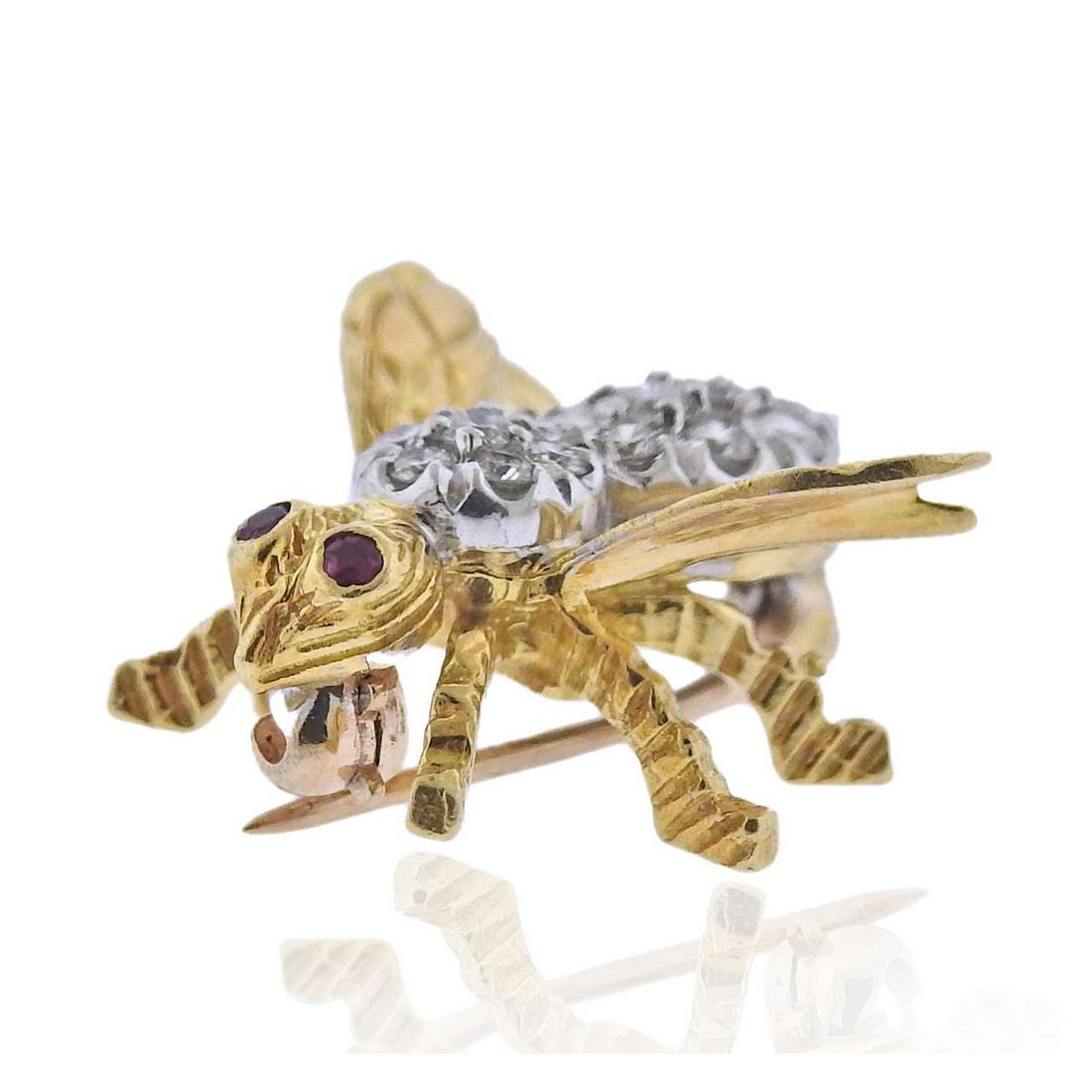 Tiffany & Co 18k Gold Diamond Ruby Bee Insect Brooch (1 of 3)