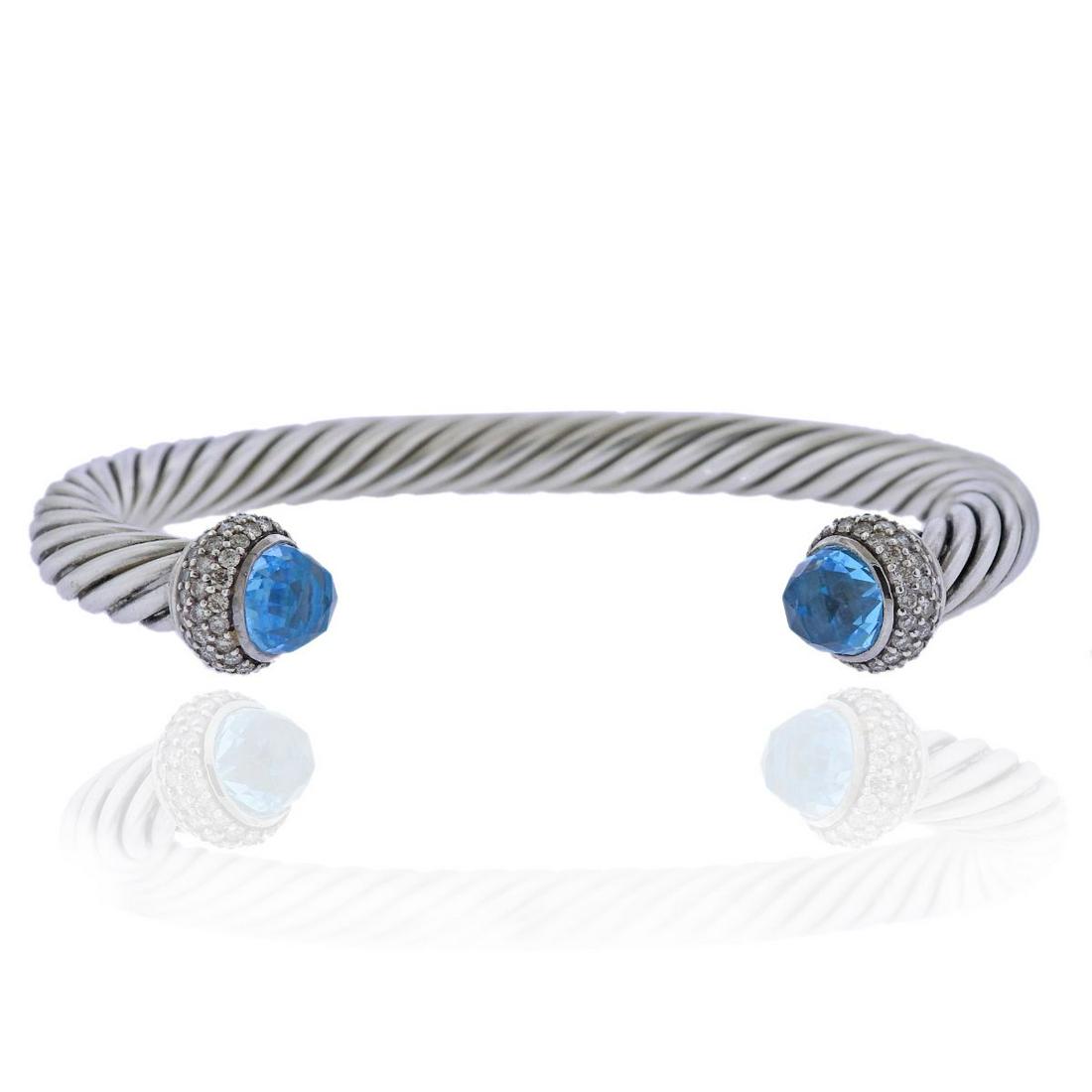 David Yurman Silver Blue Topaz Diamond Cable Bracelet (1 of 3)