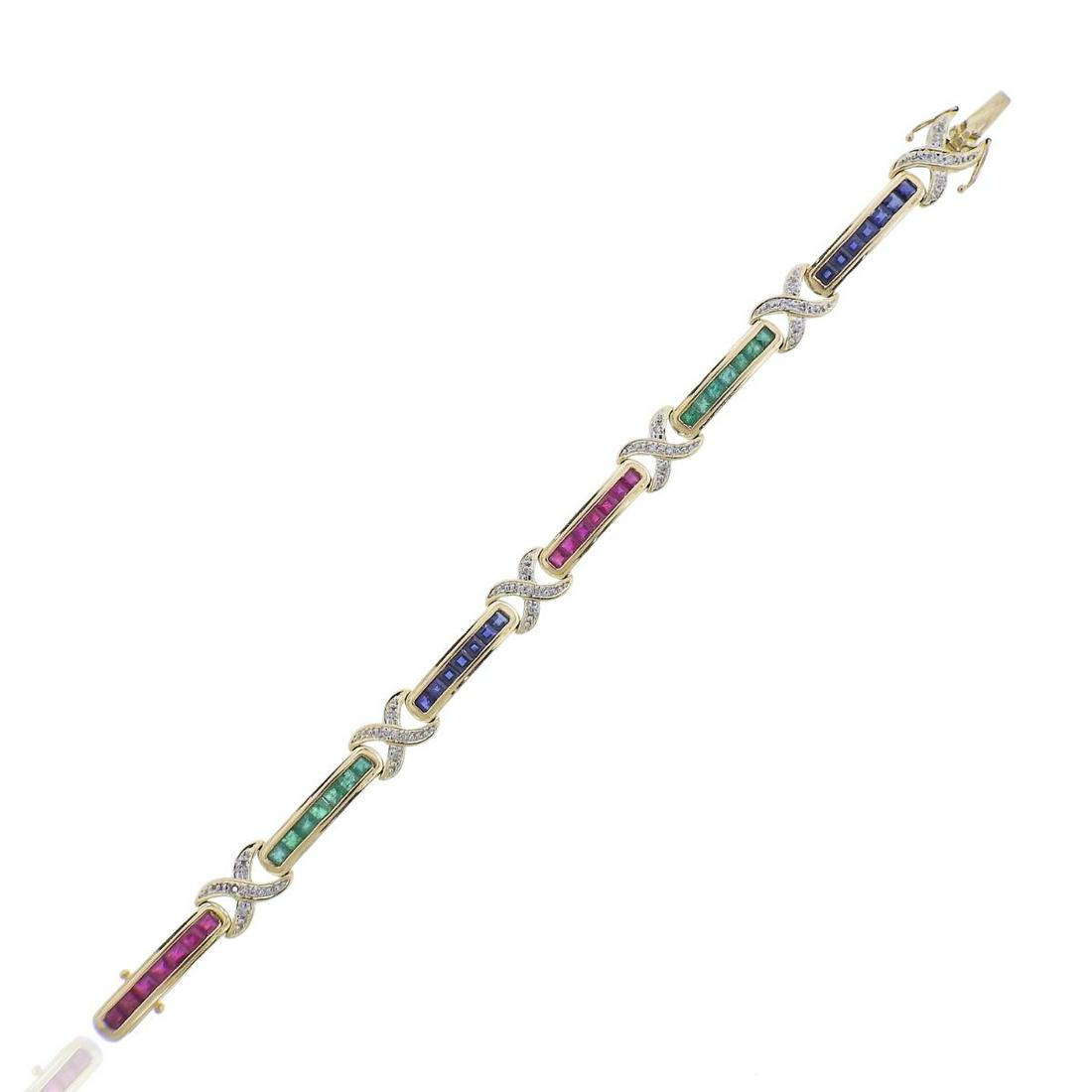 14k Gold Multi Gemstone Diamond X Bracelet (1 of 4)