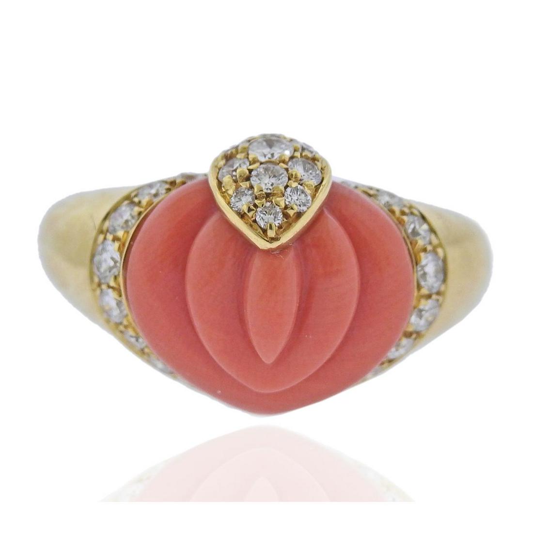 18k Gold Diamond Carved Coral Ring (1 of 3)