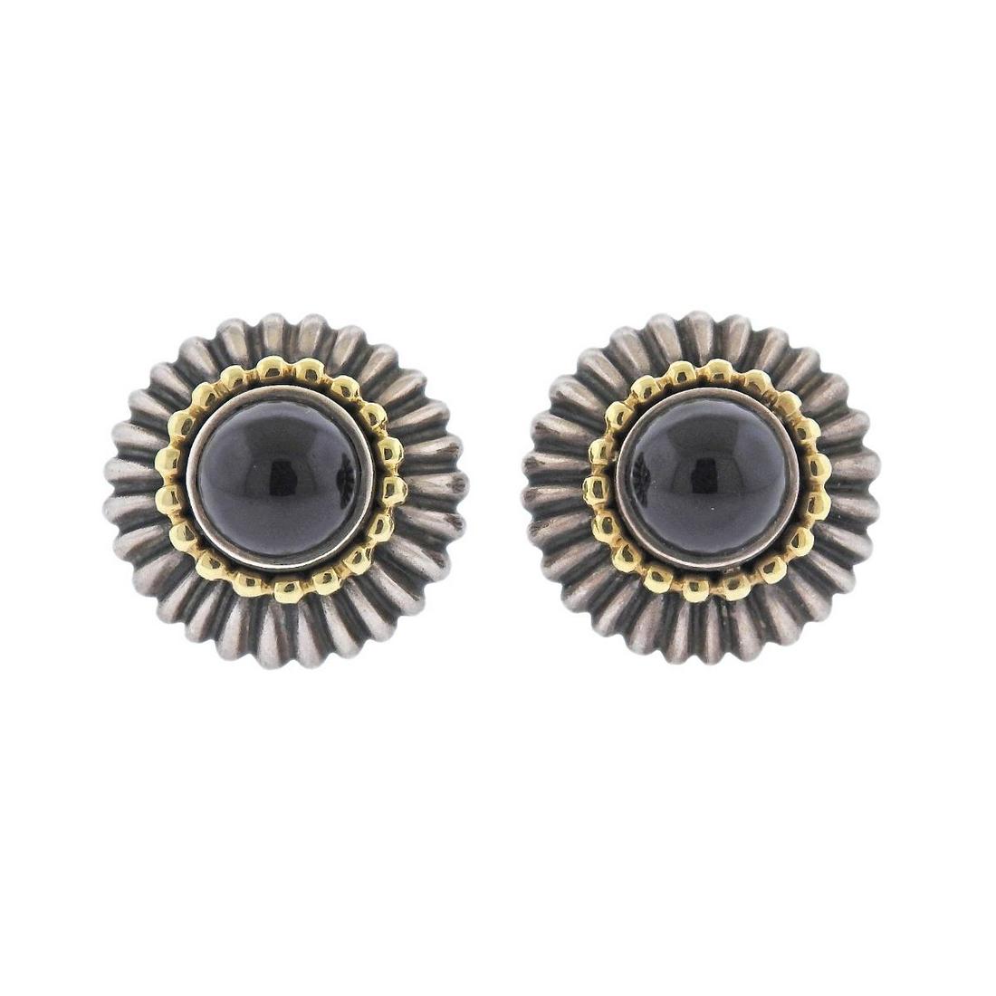 Lagos Caviar Silver 18k Gold Onyx Earrings (1 of 3)