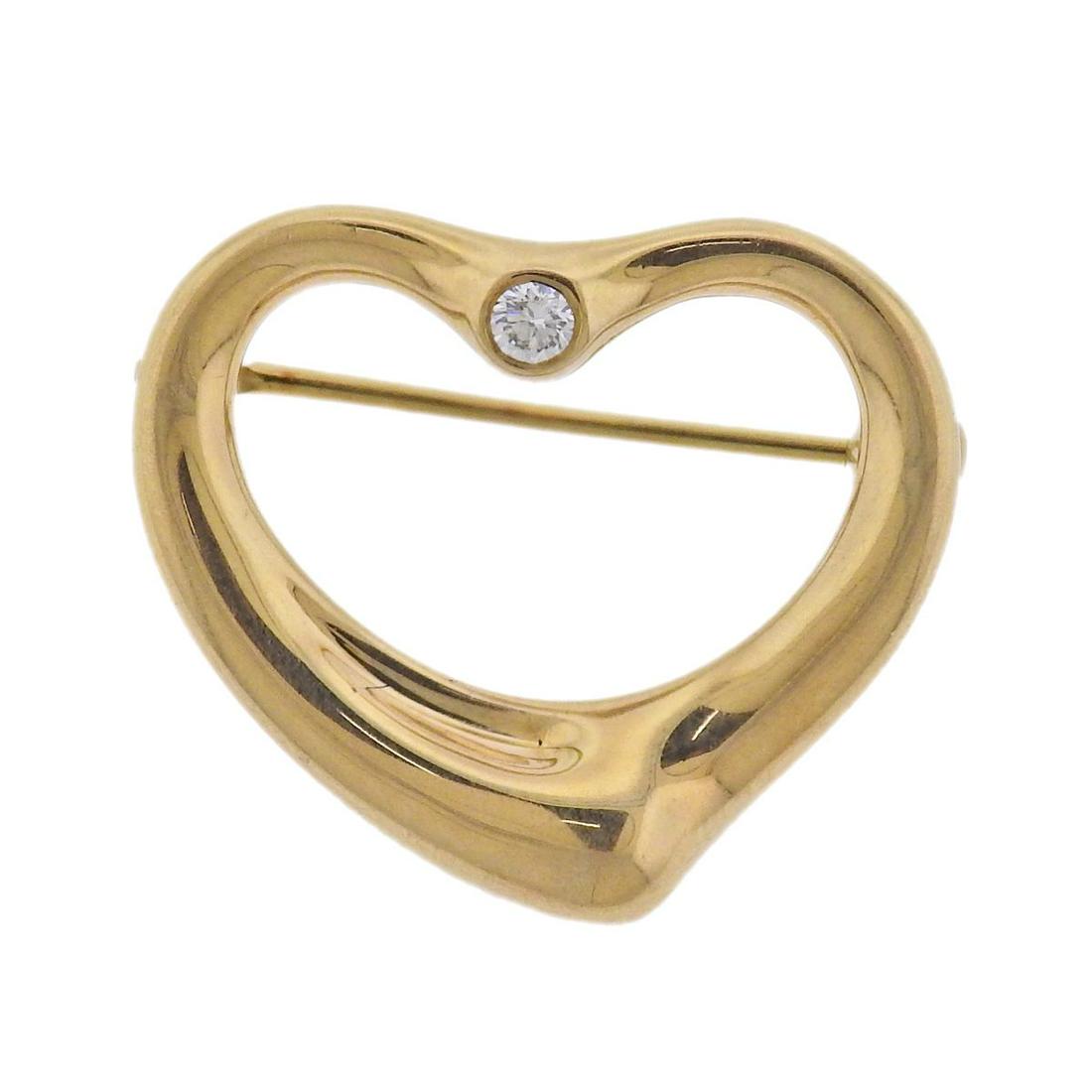 Tiffany & Co Peretti 18k Gold Diamond Open Heart Brooch (1 of 3)