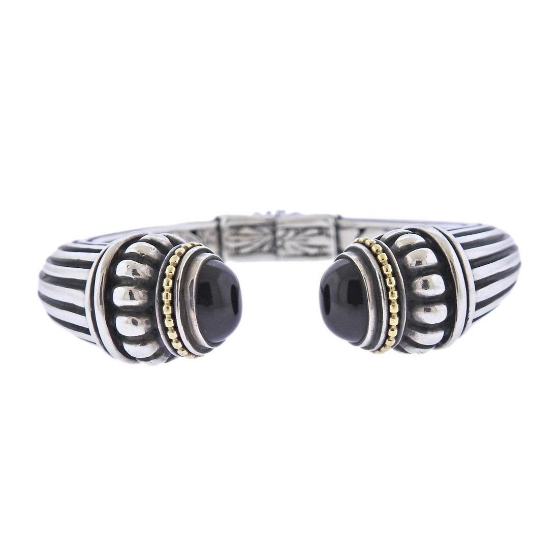 Lagos Caviar Silver Gold Onyx Cuff Bracelet (1 of 4)