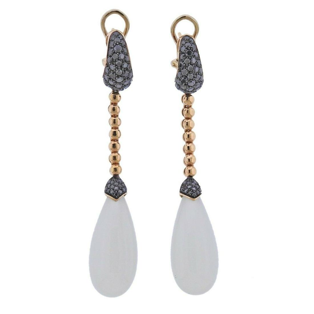 Bucherer 18K Gold Black Diamond Moonstone Drop Earrings (1 of 4)