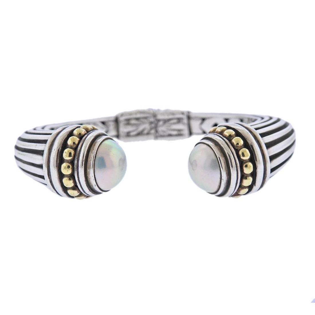 Lagos Caviar Silver 18k Gold Pearl Cuff Bracelet (1 of 4)