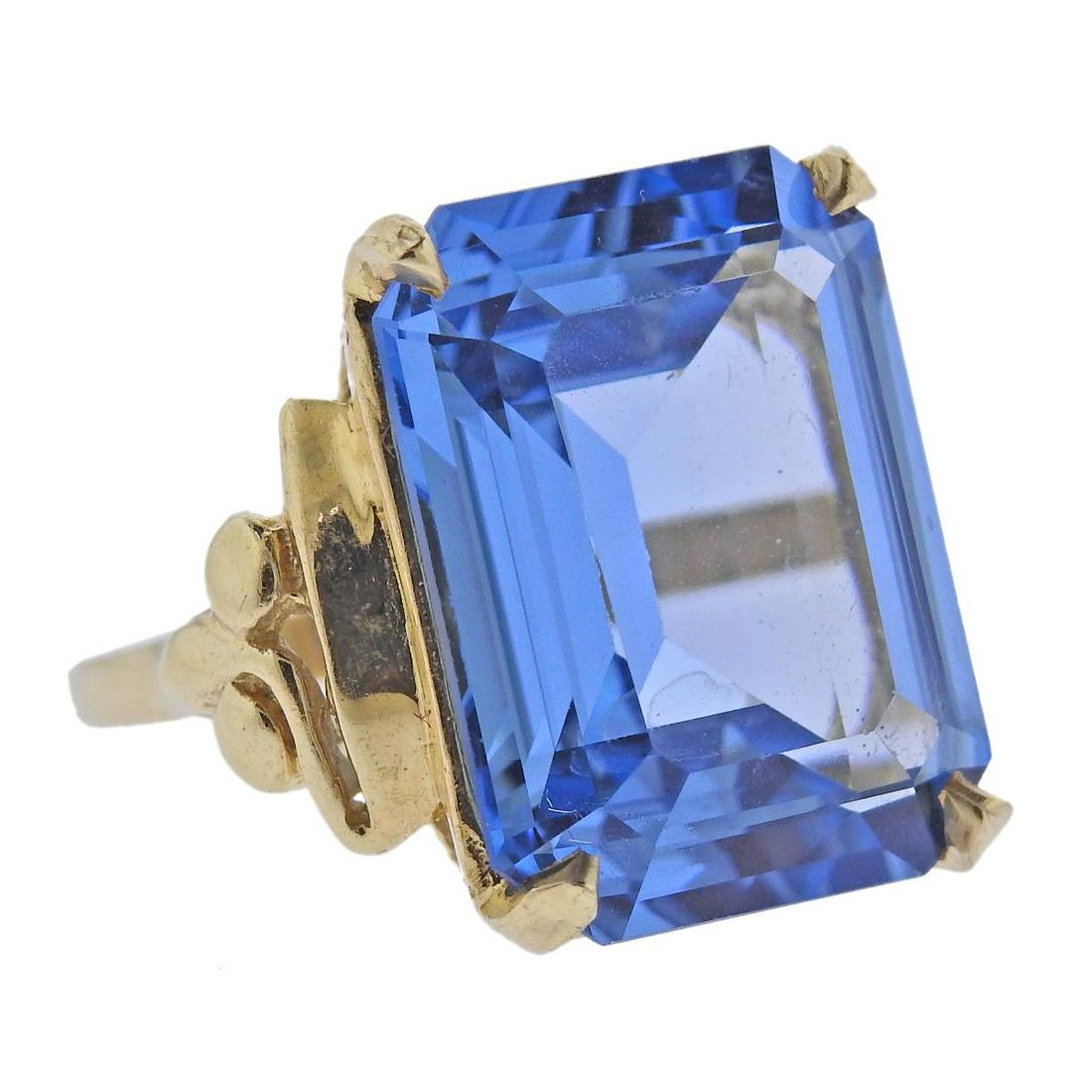 Retro 14k Gold Blue Topaz Cocktail Ring (1 of 4)