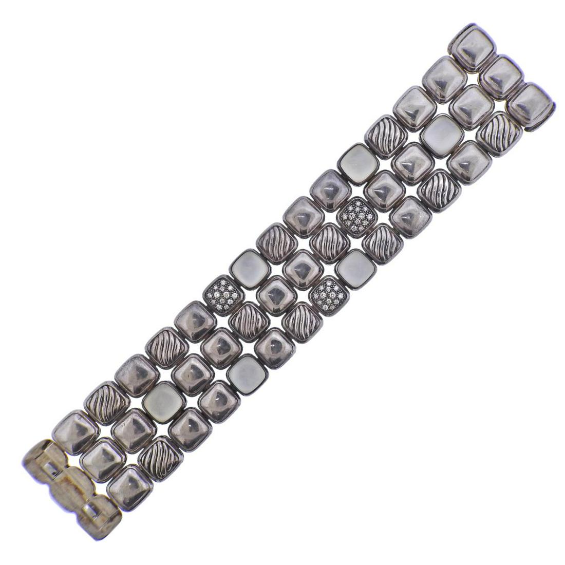 David Yurman Chiclet Silver MOP Diamond Bracelet (1 of 4)
