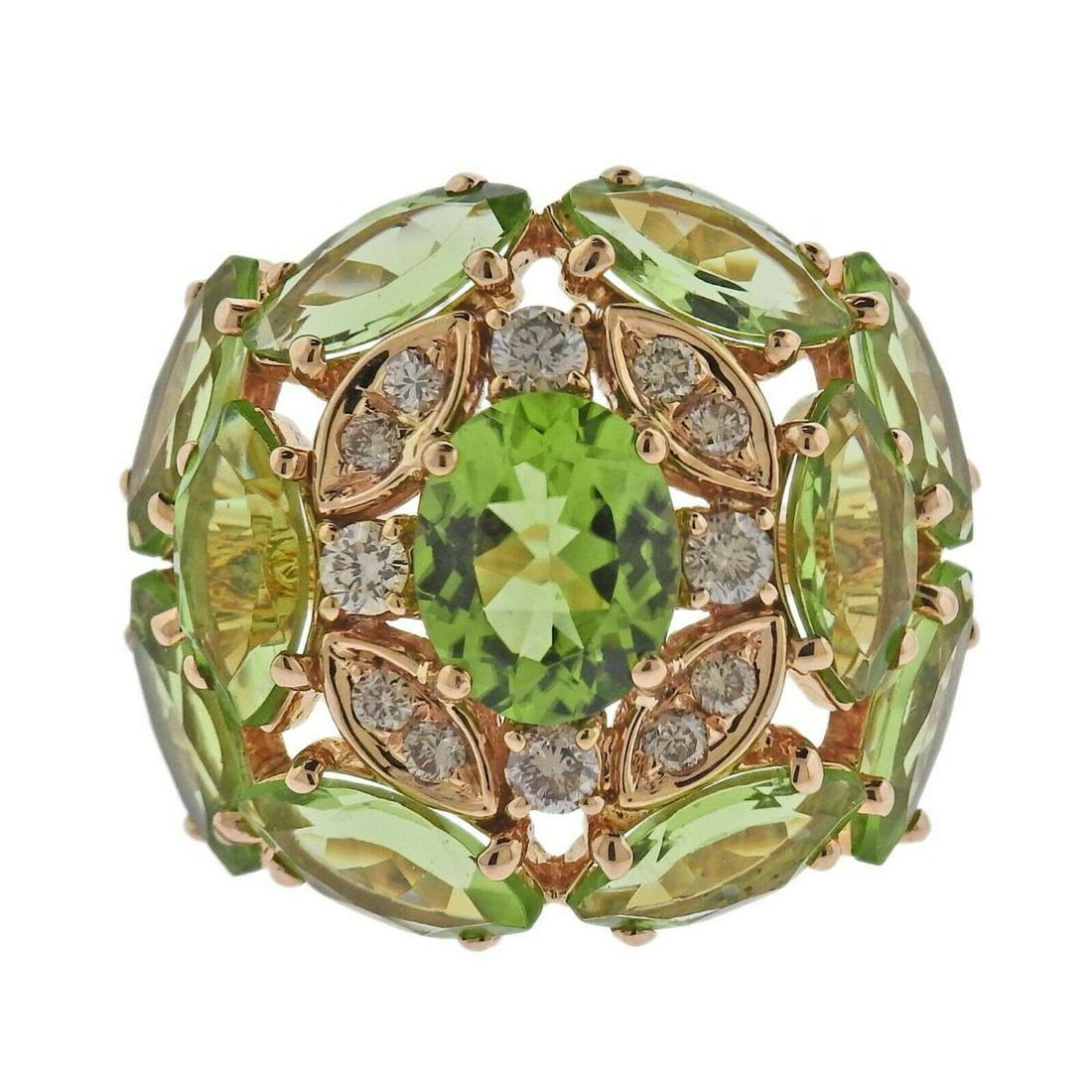 Bucherer 18K Rose Gold Peridot Diamond Cocktail Ring (1 of 4)