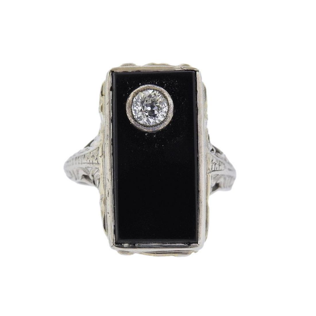 Art Deco 14k Gold Diamond Onyx Ring (1 of 3)