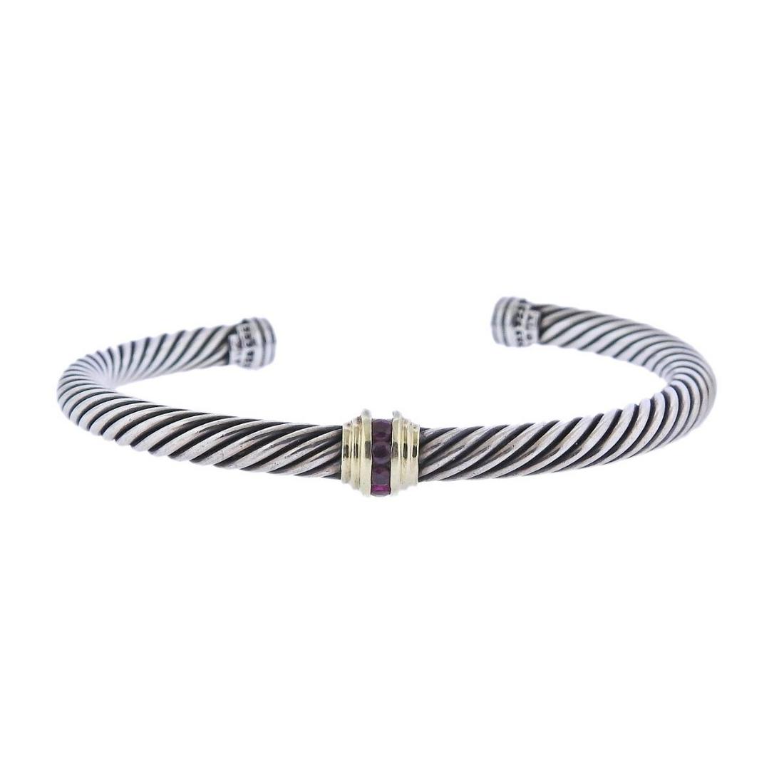 David Yurman Ruby Silver Gold Cuff Bracelet (1 of 4)