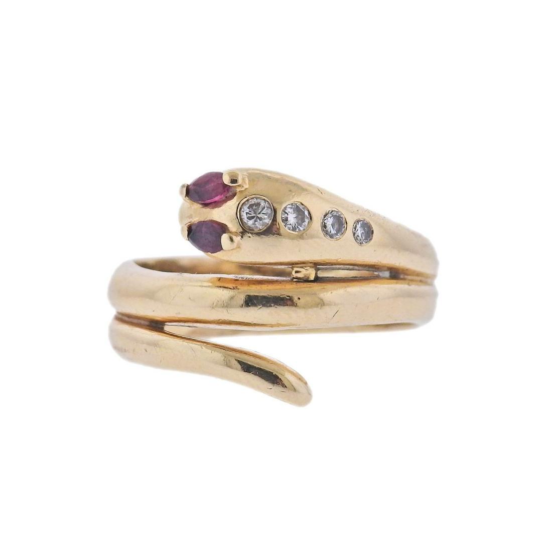 14k Gold Diamond Ruby Snake Wrap Ring (1 of 4)