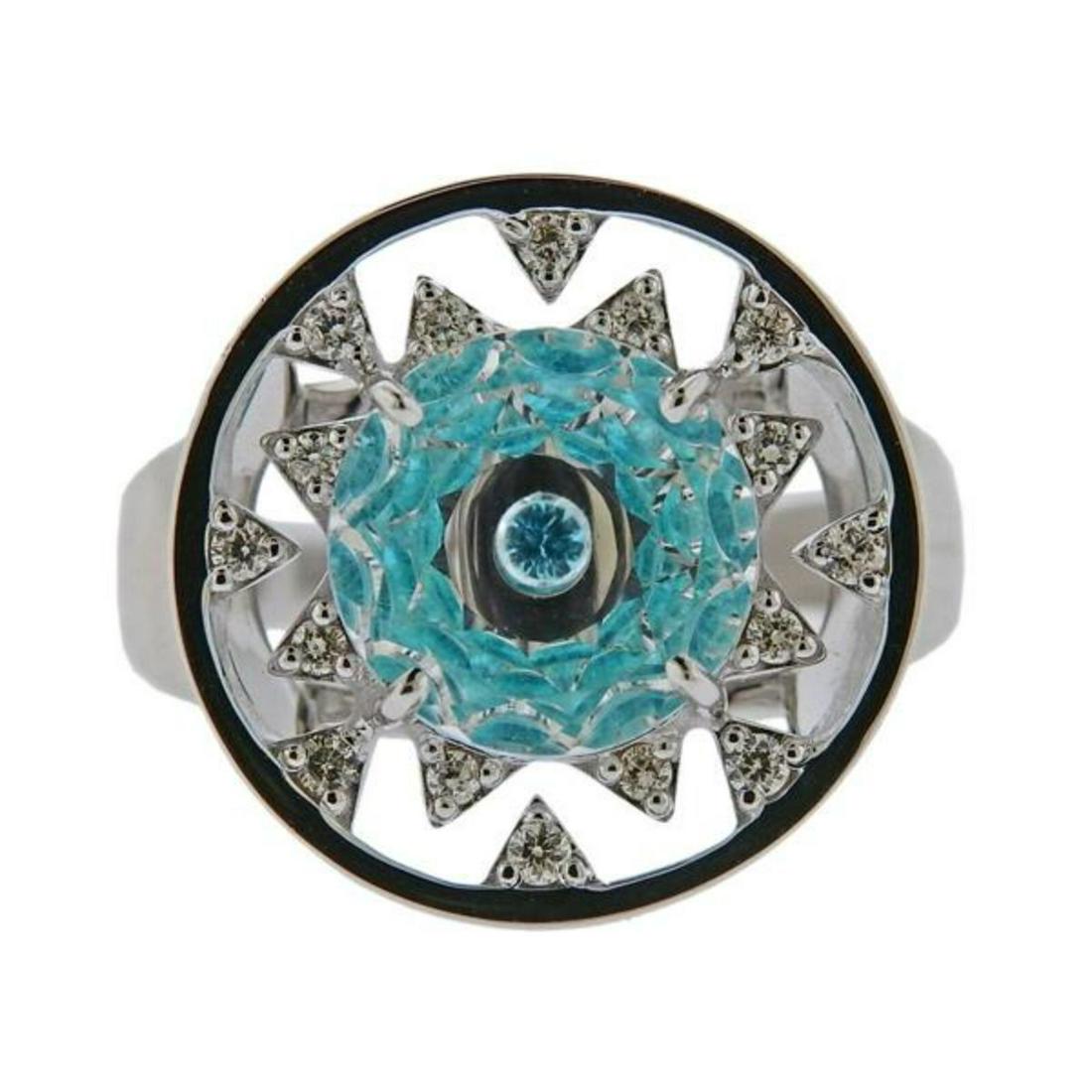 Vianna Brasil 18k Gold Paraiba Tourmaline Crystal Diamond Ring (1 of 4)