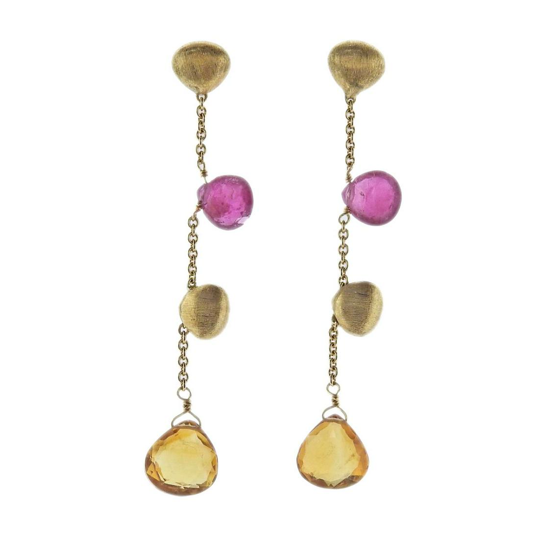 Marco Bicego Gold Briolette Gemstone Earrings: Metal : 18k Gold Designer : Marco Bicego Gemstone : Citrine, Tourmaline Measurements : Earrings are 50mm long x 8.2mm wide Marked: : Marco Bicego 750, Serial number Weight: 4.3 gr