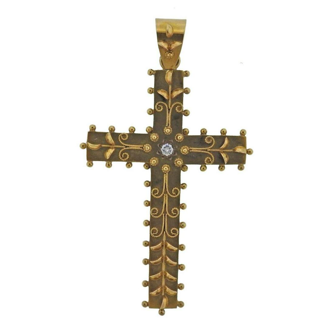 Castellani Gold Granulated Diamond Cross Pendant: Metal : 15k Yellow Gold Designer : Castellani Gemstone : None Measurements : Pendant is 54 x 32mm Marked: : CC mark, Castellani Weight: 5.3 grams