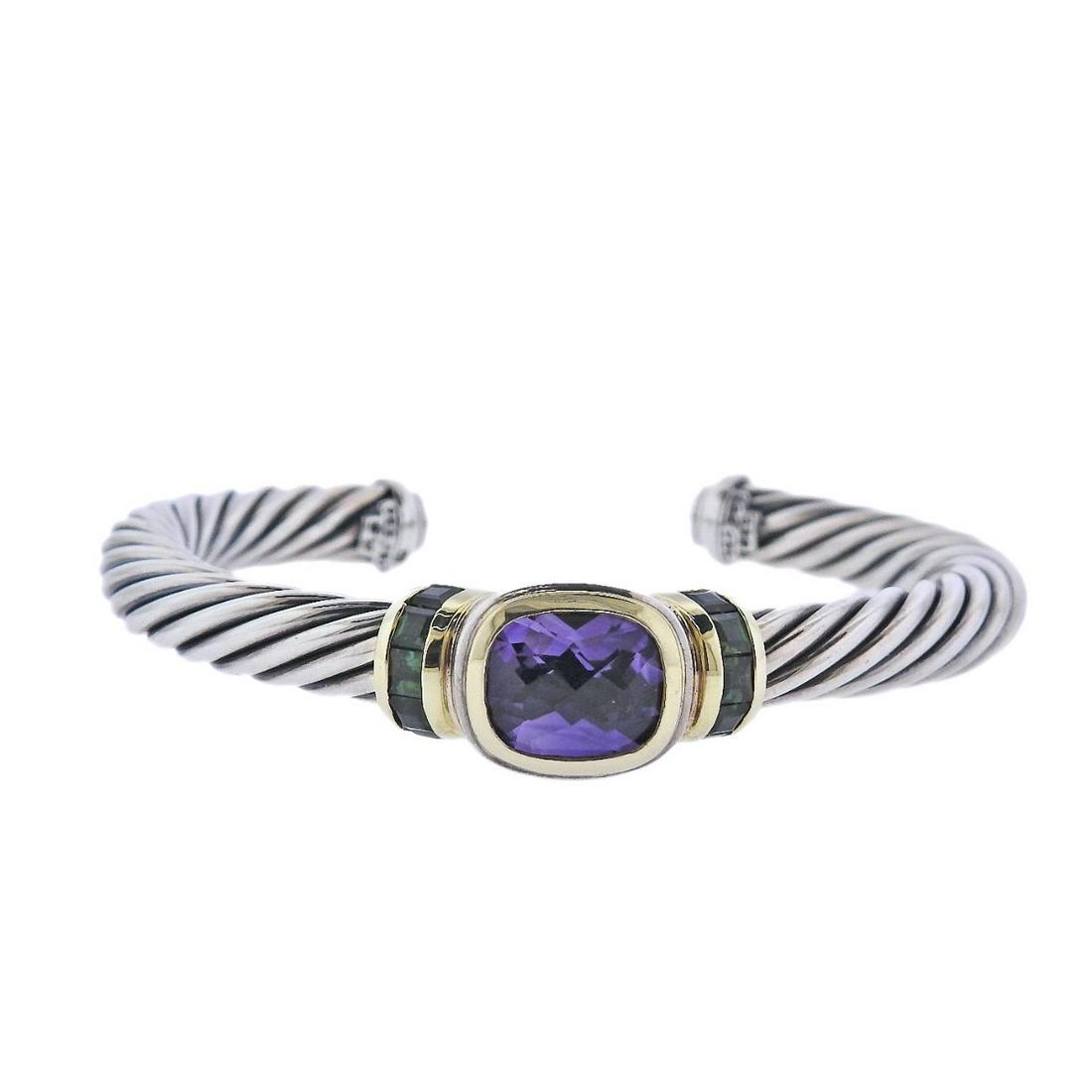 David Yurman Amethyst Tourmaline Silver Gold Cuff Bracelet (1 of 5)