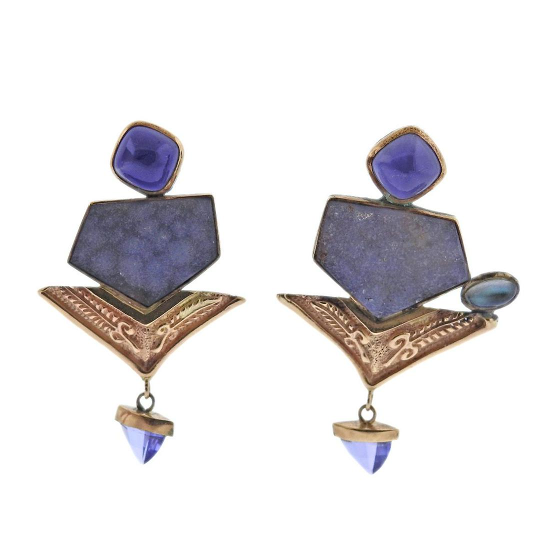 14k Gold Sterling Druzy Gemstone Iolite Earrings (1 of 4)