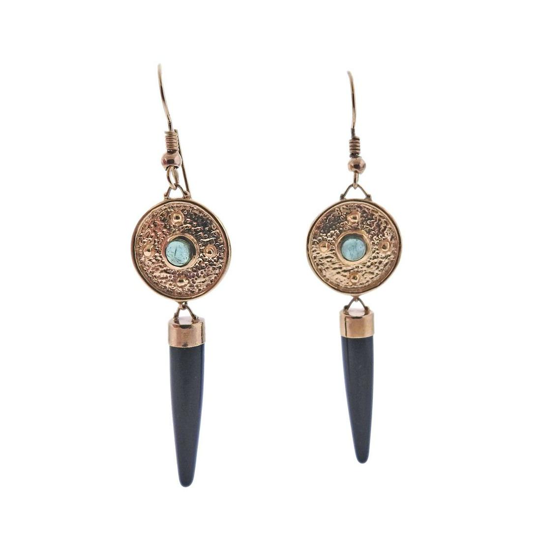 14k Gold Tourmaline Onyx Drop Earrings (1 of 4)