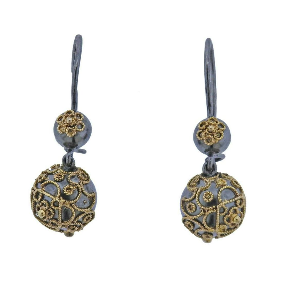Castellani Gold Silver Granulated Filigree Ball Drop Earrings (1 of 5)