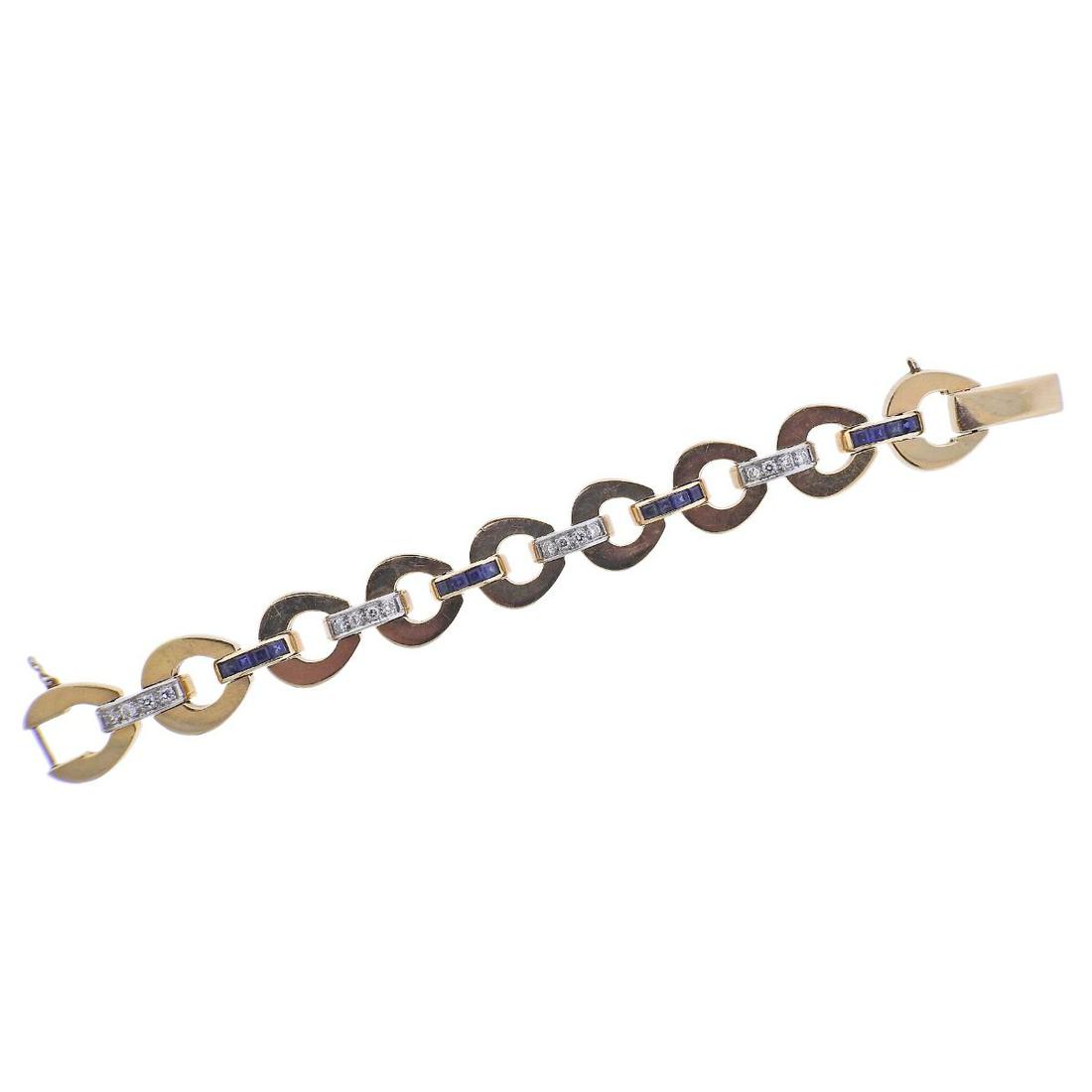 Retro 14k Gold Diamond Sapphire Link Bracelet (1 of 5)