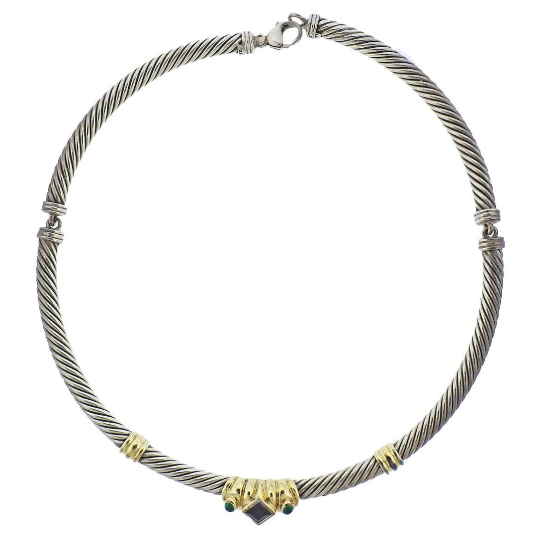 David Yurman 14k Gold Silver Cable Amethyst Chrysoprase Necklace (1 of 4)
