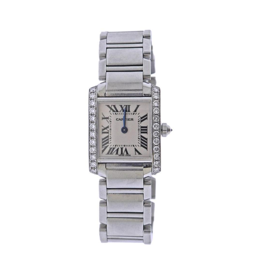 Cartier Tank Francaise Diamond Quartz Ladies Watch 2384: Metal : Stainless Steel Designer : Cartier Movement : Quartz Measurements : 20mm case exclduing crown Reference/Model: : 2384/ Tank Francaise Functions: Hours, Minutes