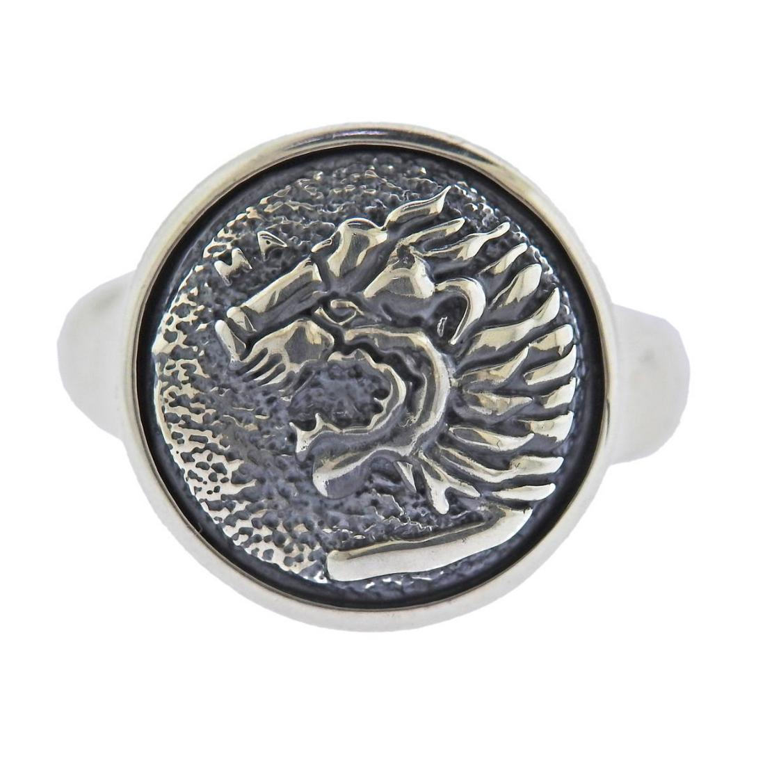 David Yurman Silver Petrvs Lion Signet Ring (1 of 3)