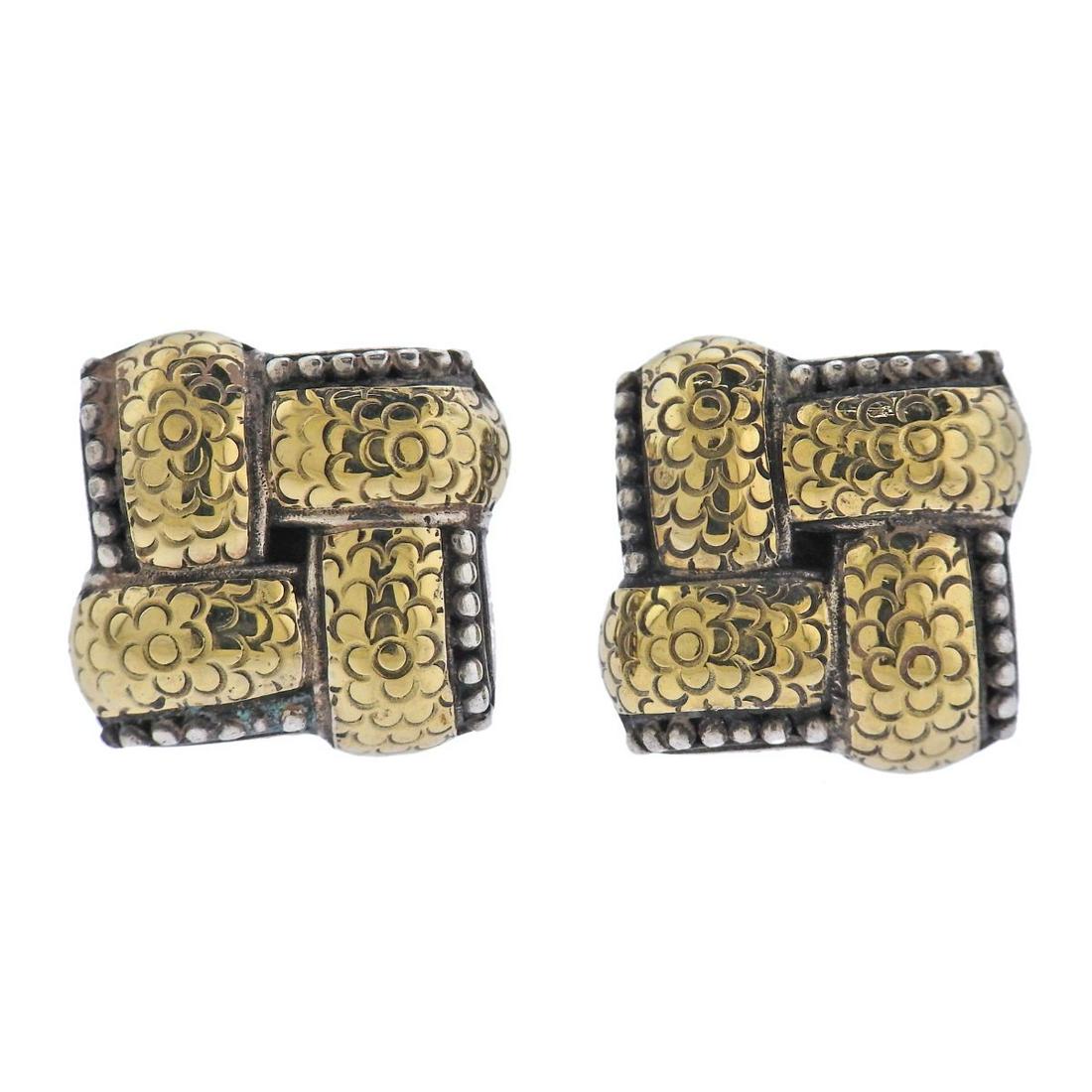 John Hardy 18k Gold Silver Earrings: Metal : 18k Gold/ Sterling Silver Designer : John Hardy Gemstone : None Measurements : Earrings are 20mm x 20mm Marked: : 18k 925 JH Weight: 15.5 grams
