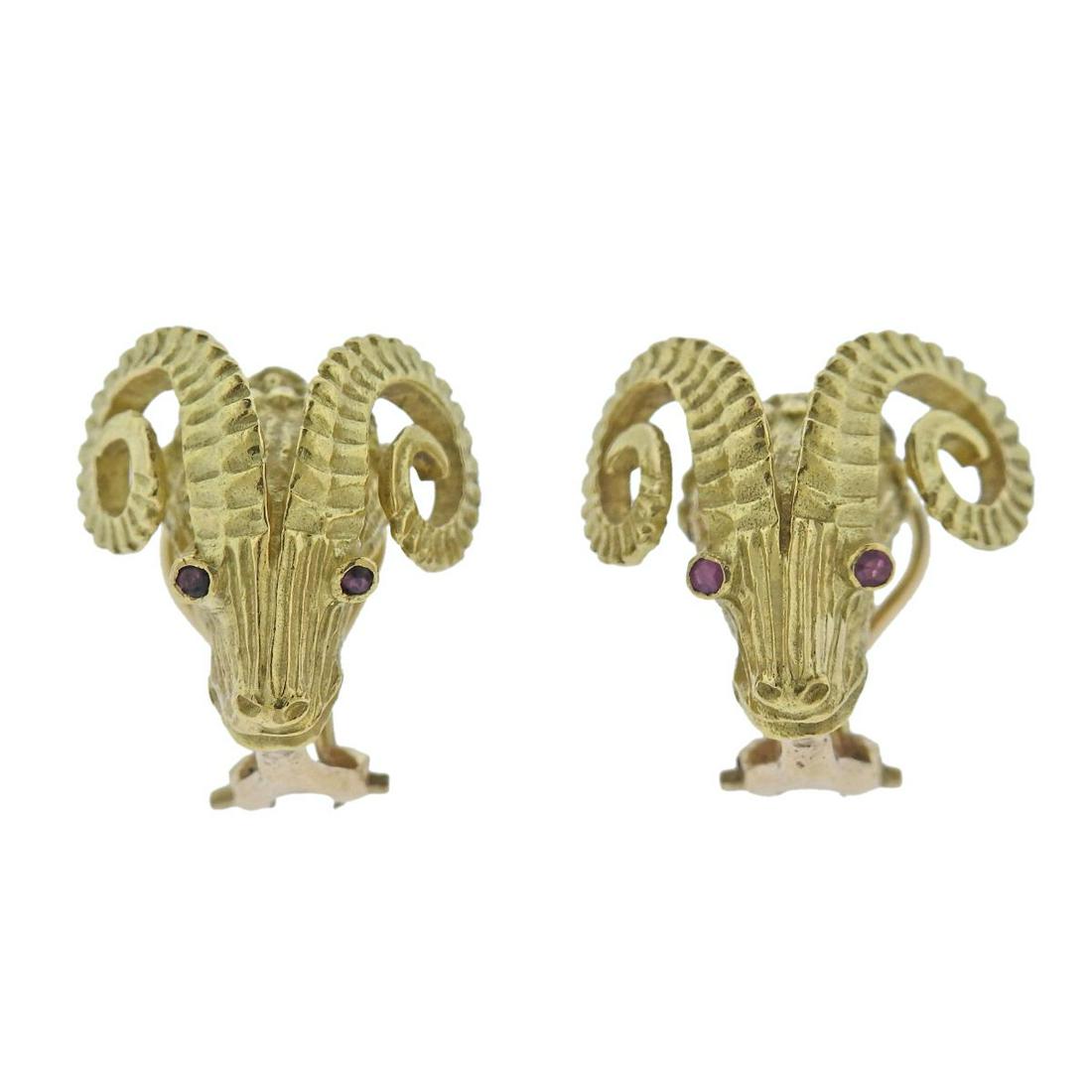 14k Gold Ram's Head Ruby Earrings (1 of 4)