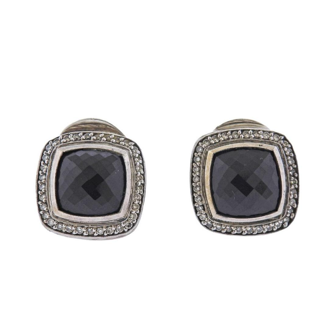 David Yurman Albion Silver Onyx Diamond Earrings (1 of 3)