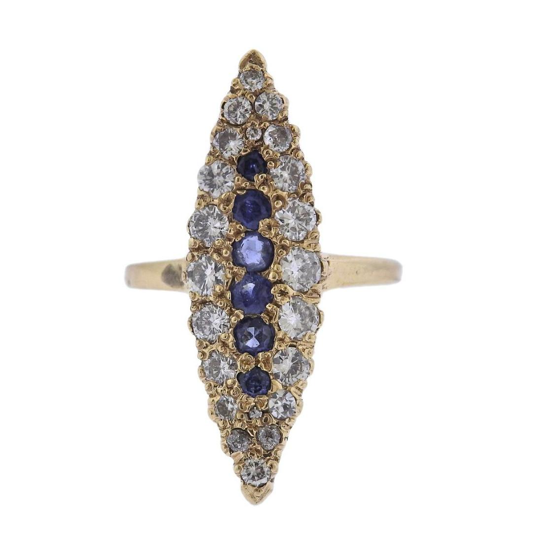 Antique 14k Gold Diamond Sapphire Navette Ring (1 of 4)