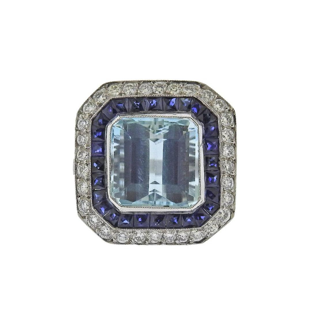 Platinum Aquamarine Diamond Sapphire Ring (1 of 4)