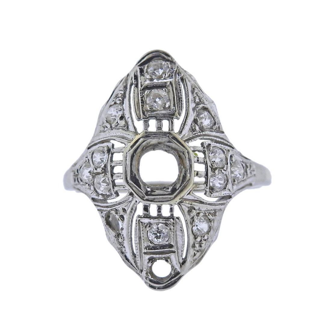 Art Deco Filigree Platinum Diamond Ring Mounting (1 of 2)