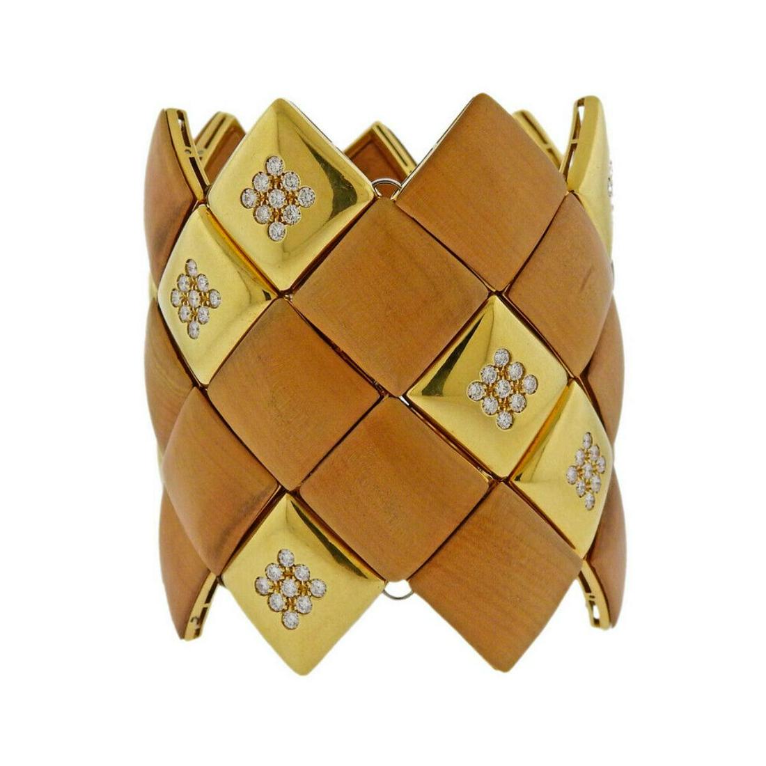 Wood Diamond Gold Wide Bracelet (1 of 4)