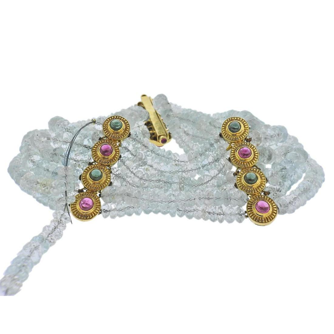 Laura Munder 18k Gold Aquamarine Tourmaline Choker Necklace (1 of 3)