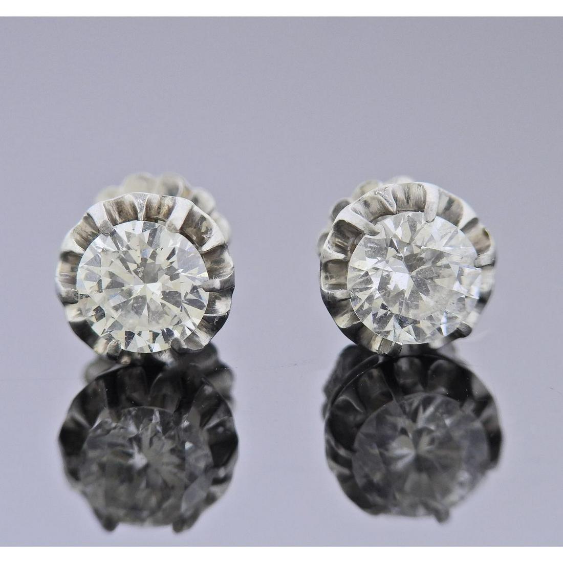 Old European Diamond Platinum Stud Earrings (1 of 3)