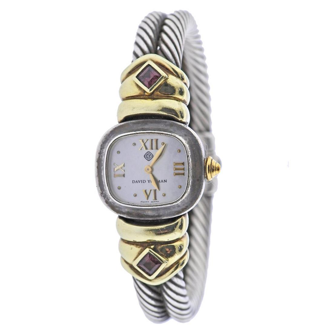 David Yurman 14k Gold Sterling Silver Garnet Quartz Watch (1 of 5)