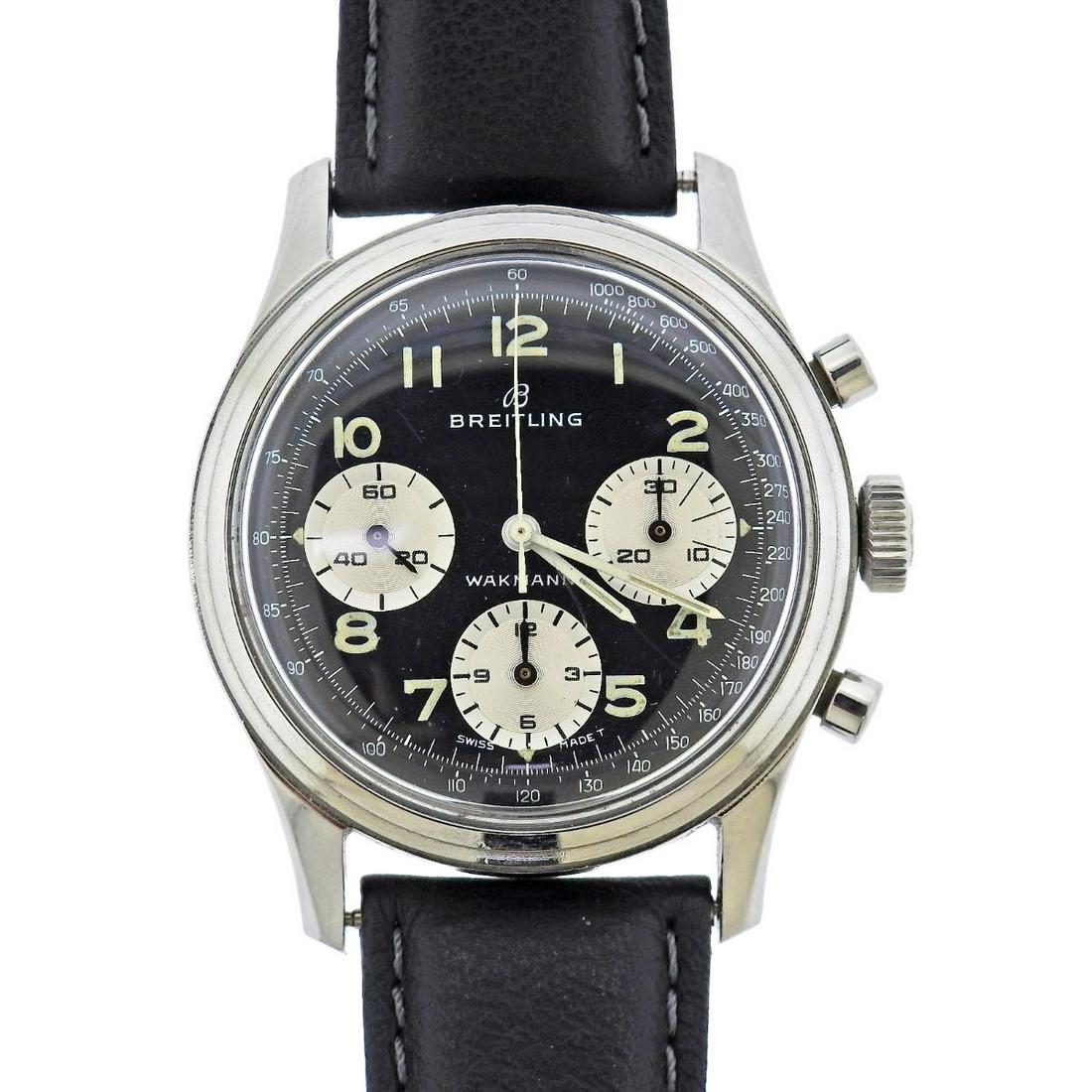 1960's Breitling Wakmann Chronograph Automatic Watch 765: Metal : Stainless Steel Designer : Breitling Movement : Manual Wind Venus Caliber 178- working order Measurements : 38mm case Reference/Model: : 765/Wakmann Chronograph Functions: