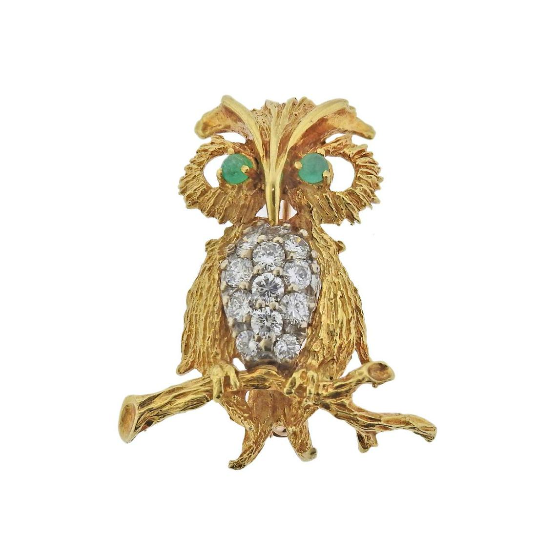 Herbert Rosenthal 18k Gold Diamond Emerald Owl Brooch (1 of 4)