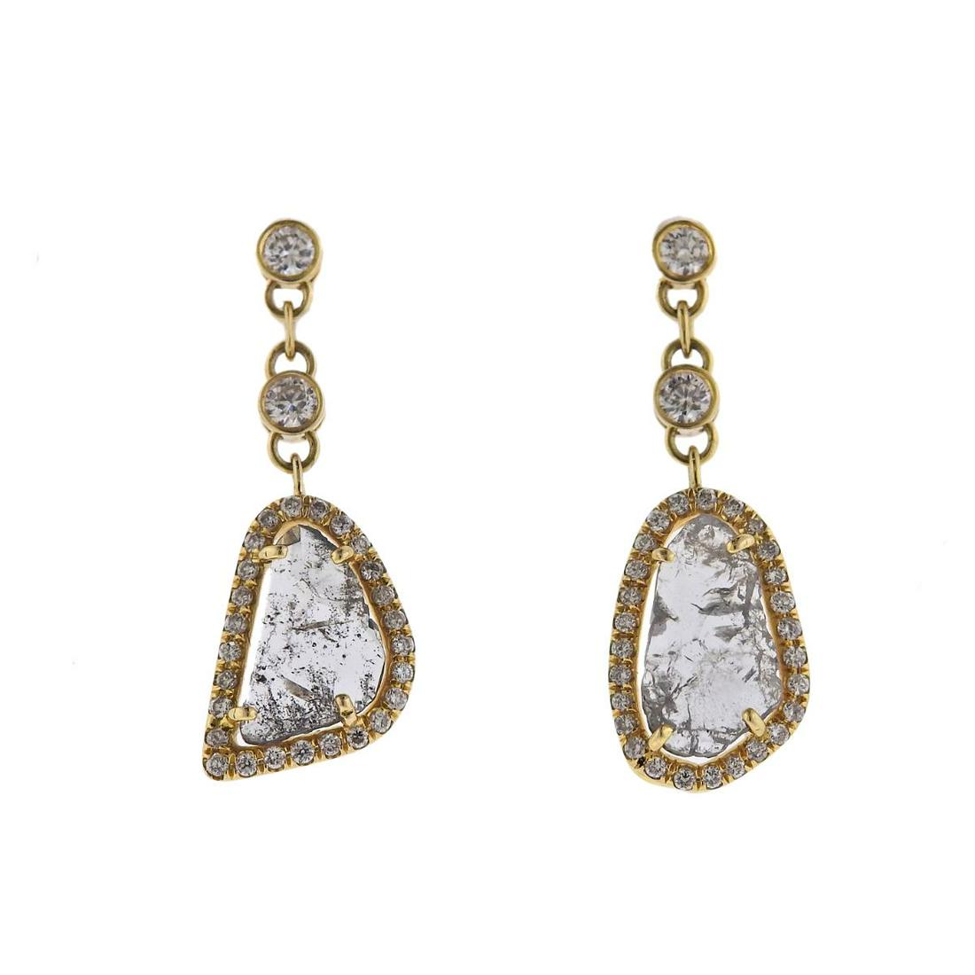 14k Gold Diamond Rutilated Quartz Drop Earrings (1 of 4)
