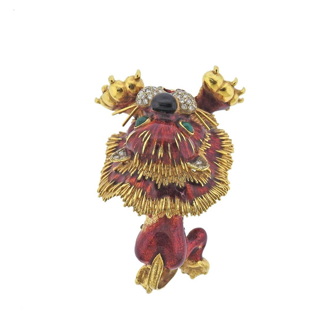 Frascarolo 18k Gold Enamel Diamond Chrysoprase Lion Brooch (1 of 5)