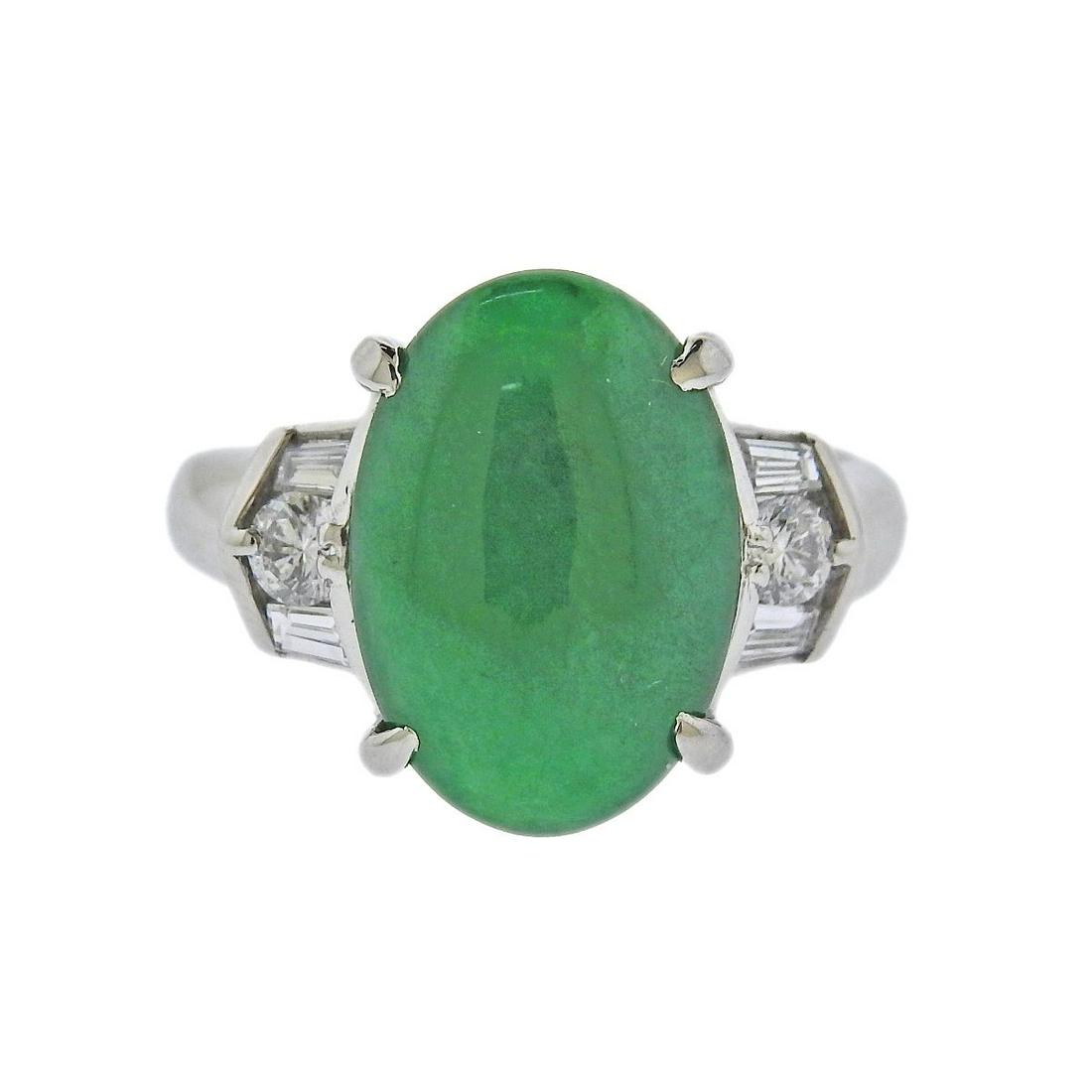 Certified 5.68ct Cabochon Jadeite Jade Diamond Platinum Ring (1 of 4)