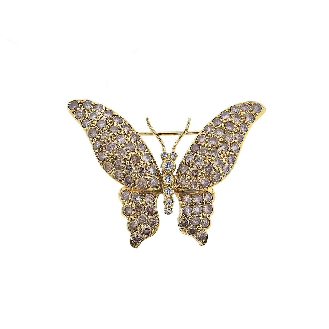 18k Gold Fancy Diamond Butterfly Brooch Pin (1 of 4)